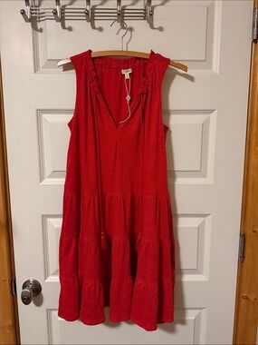 Sleeveless Red Tiered V-Neck Dress